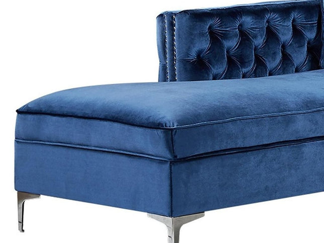 Navy Blue Velvet Rectangular Sofa and Chaise Sectional And Toss Pillows