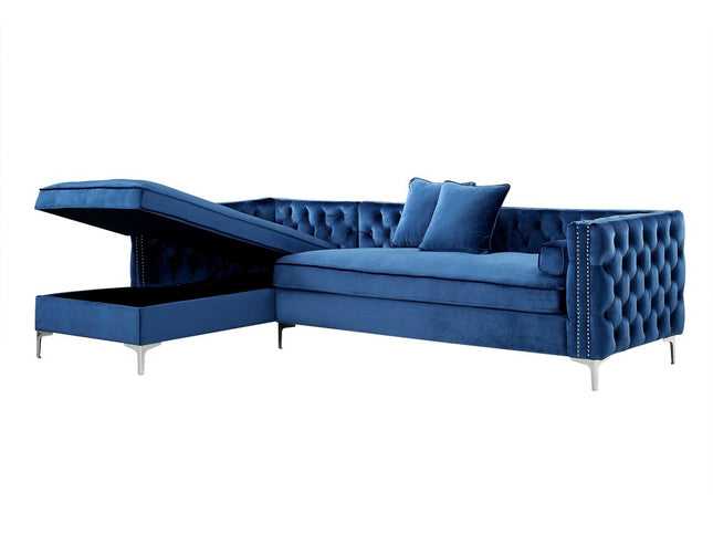Navy Blue Velvet Rectangular Sofa and Chaise Sectional And Toss Pillows