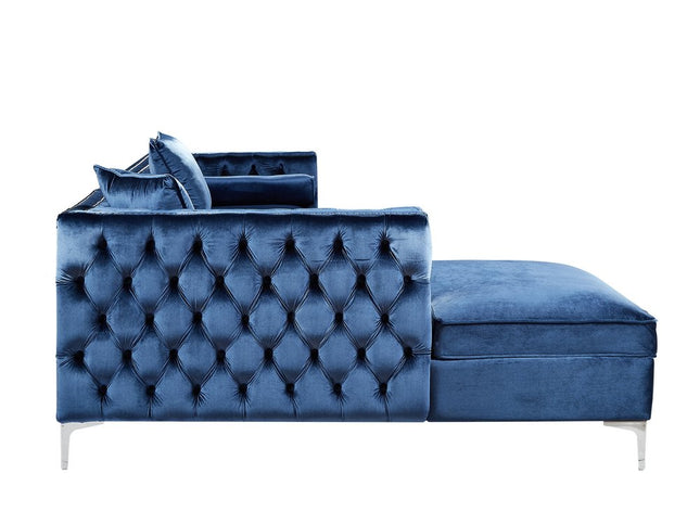 Navy Blue Velvet Rectangular Sofa and Chaise Sectional And Toss Pillows