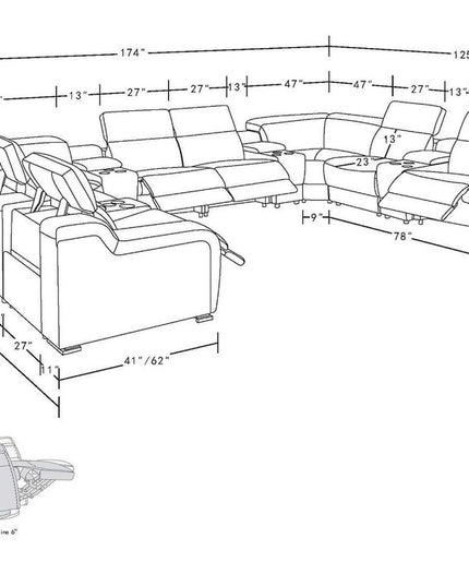 White Italian Leather Power Reclining U Shaped Twelve Piece Corner Sectional With Console
