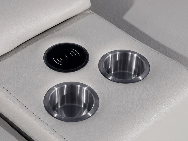 Light Gray Italian Leather Power Reclining U Shaped Twelve Piece Corner Sectional With Console