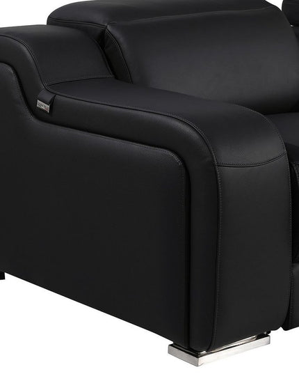 Black Italian Leather Power Reclining U Shaped Twelve Piece Corner Sectional With Console