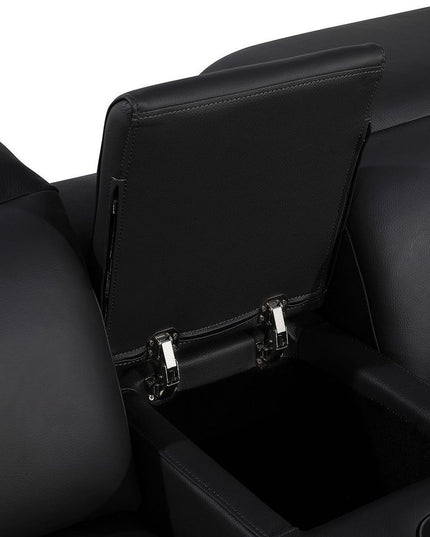 Black Italian Leather Power Reclining U Shaped Twelve Piece Corner Sectional With Console