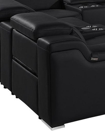 Black Italian Leather Power Reclining U Shaped Twelve Piece Corner Sectional With Console
