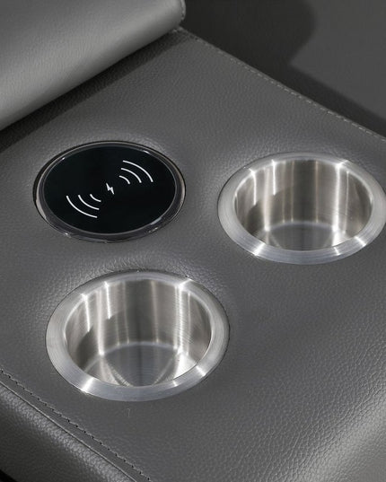 Dark Gray Italian Leather Power Reclining U Shaped Eight Piece Corner Sectional With Console