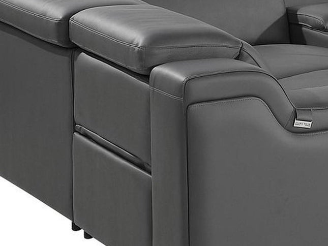 Dark Gray Italian Leather Power Reclining U Shaped Eight Piece Corner Sectional With Console