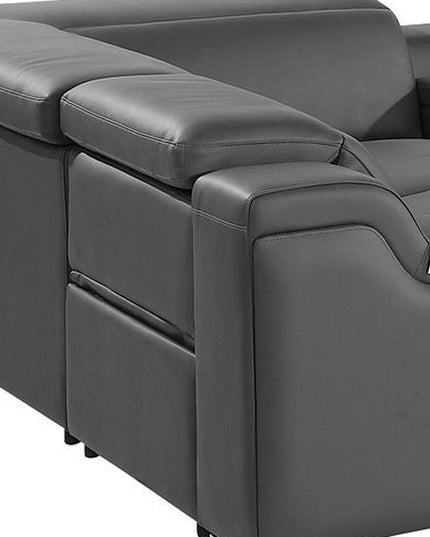 Dark Gray Italian Leather Power Reclining U Shaped Eight Piece Corner Sectional With Console