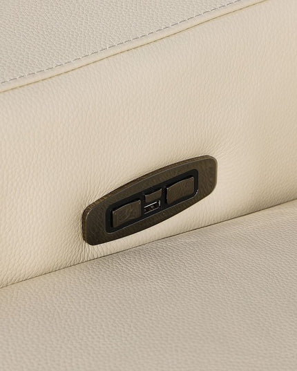 Beige Italian Leather Power Reclining U Shaped Eight Piece Corner Sectional With Console