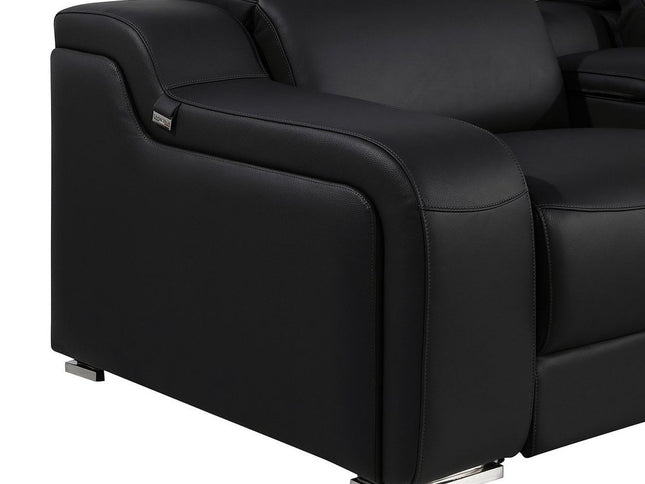 Black Italian Leather Power Reclining U Shaped Eight Piece Corner Sectional With Console