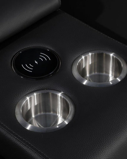 Black Italian Leather Power Reclining U Shaped Eight Piece Corner Sectional With Console