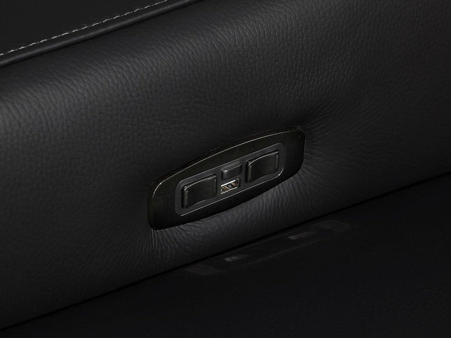 Black Italian Leather Power Reclining U Shaped Eight Piece Corner Sectional With Console