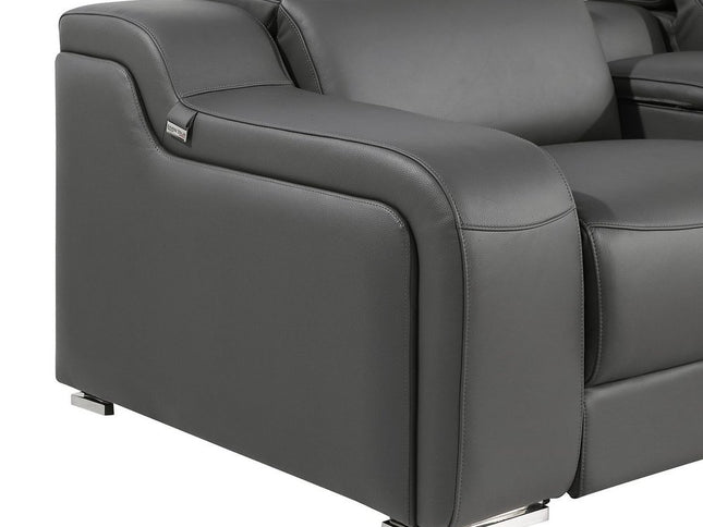 Dark Gray Italian Leather Power Reclining U Shaped Eight Piece Corner Sectional With Console