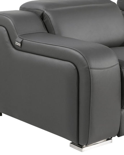 Dark Gray Italian Leather Power Reclining U Shaped Eight Piece Corner Sectional With Console