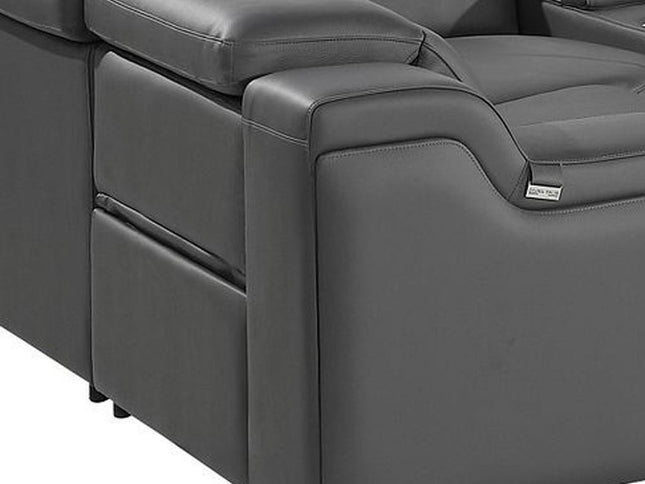 Dark Gray Italian Leather Power Reclining U Shaped Eight Piece Corner Sectional With Console