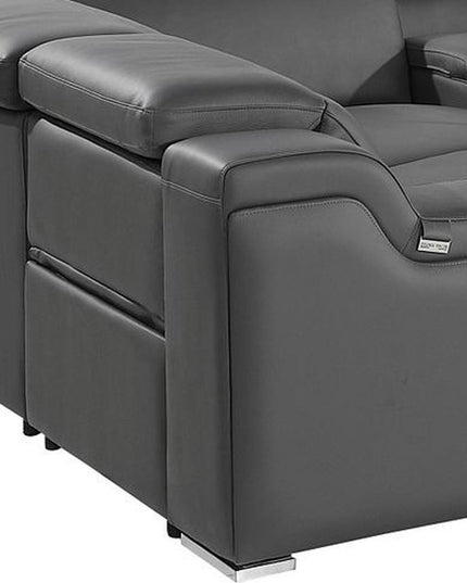 Dark Gray Italian Leather Power Reclining U Shaped Eight Piece Corner Sectional With Console