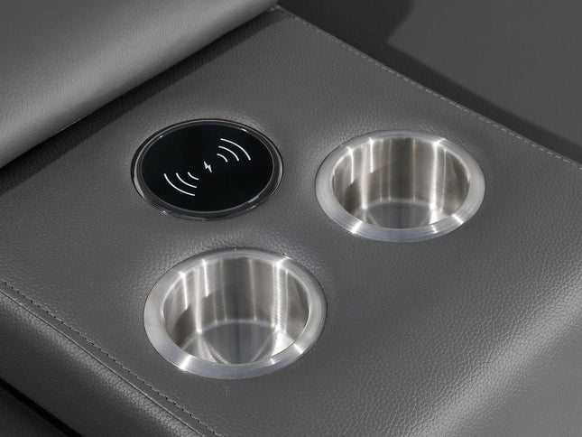 Dark Gray Italian Leather Power Reclining U Shaped Eight Piece Corner Sectional With Console