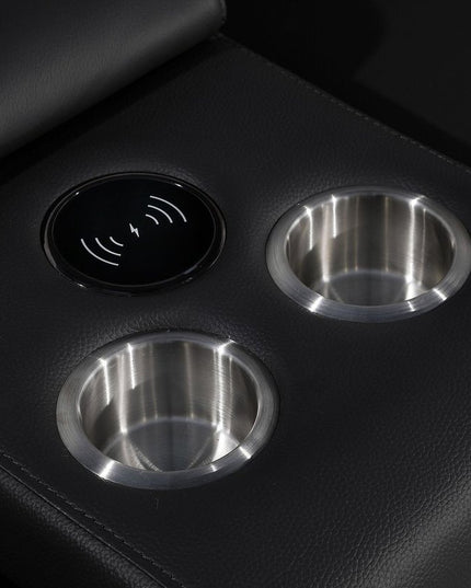 Black Italian Leather Power Reclining U Shaped Eight Piece Corner Sectional With Console