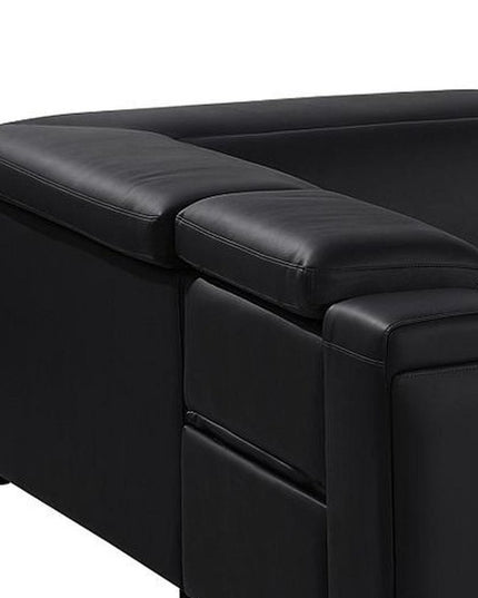 Black Italian Leather Power Reclining U Shaped Eight Piece Corner Sectional With Console