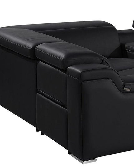 Black Italian Leather Power Reclining U Shaped Eight Piece Corner Sectional With Console