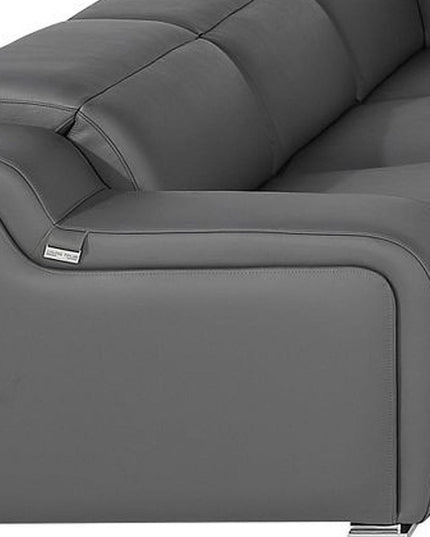 Dark Gray Italian Leather Power Reclining U Shaped Eight Piece Corner Sectional With Console