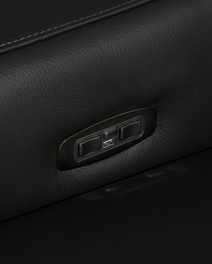 Black Italian Leather Power Reclining U Shaped Eight Piece Corner Sectional With Console