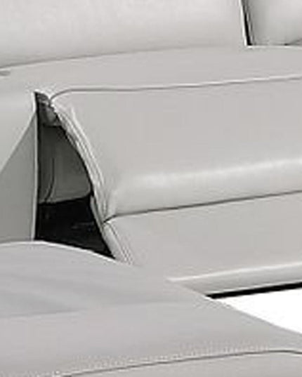 Light Gray Italian Leather Power Reclining U Shaped Ten Piece Corner Sectional With Console