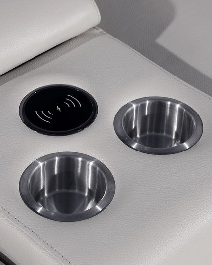 Light Gray Italian Leather Power Reclining U Shaped Ten Piece Corner Sectional With Console