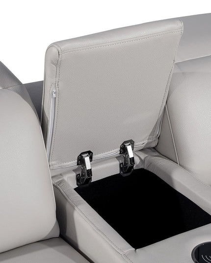 Light Gray Italian Leather Power Reclining U Shaped Ten Piece Corner Sectional With Console