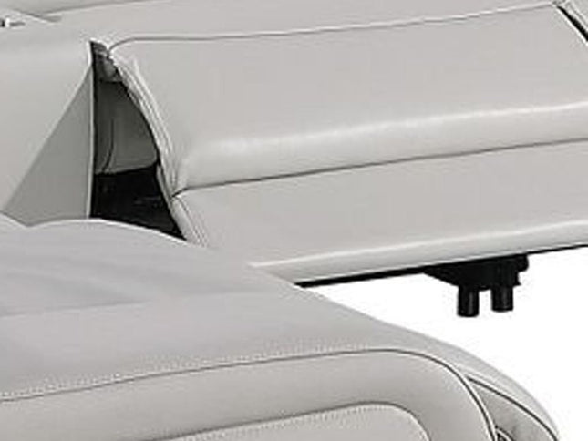 Light Gray Italian Leather Power Reclining U Shaped Ten Piece Corner Sectional With Console