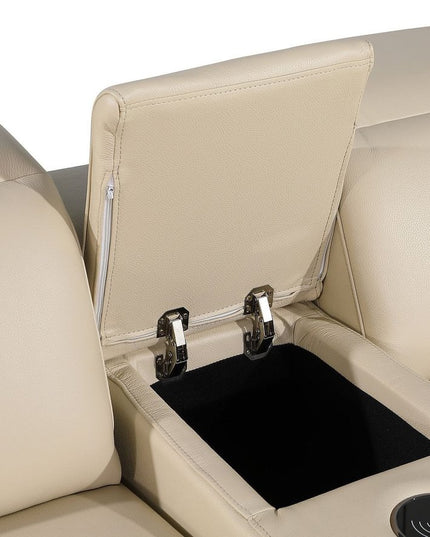 Beige Italian Leather Power Reclining U Shaped Ten Piece Corner Sectional With Console