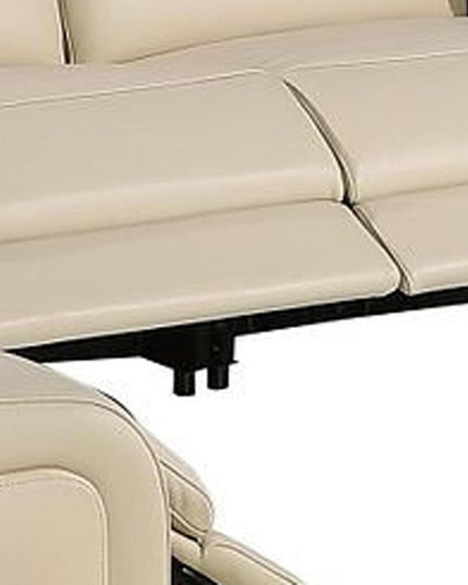Beige Italian Leather Power Reclining U Shaped Ten Piece Corner Sectional With Console