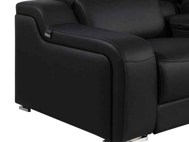 Black Italian Leather Power Reclining U Shaped Ten Piece Corner Sectional With Console