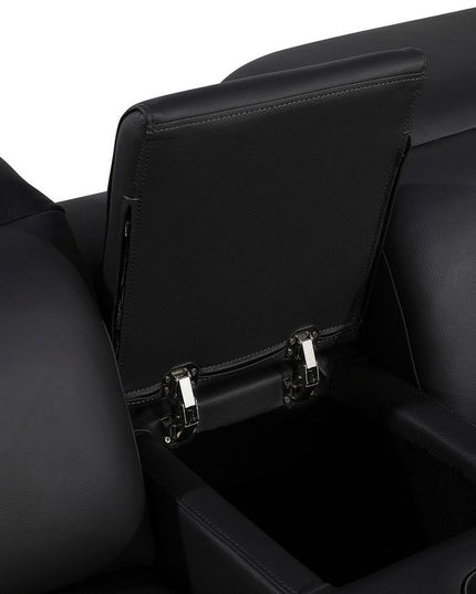 Black Italian Leather Power Reclining U Shaped Ten Piece Corner Sectional With Console