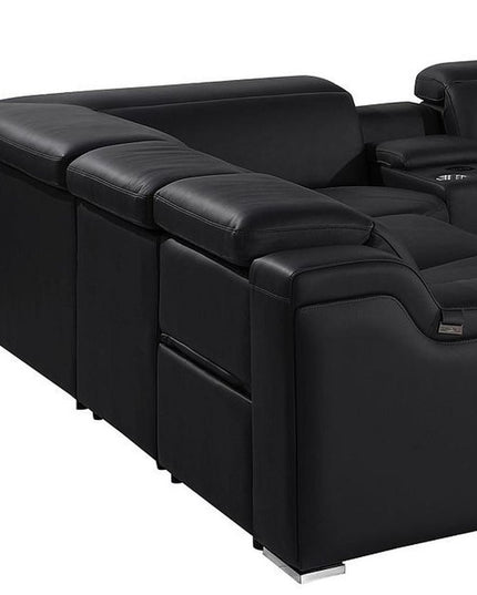 Black Italian Leather Power Reclining U Shaped Ten Piece Corner Sectional With Console