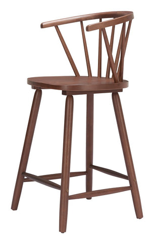 Set of Two Walnut Solid Manufactured Wood and Wood Low Back Bar Chairs