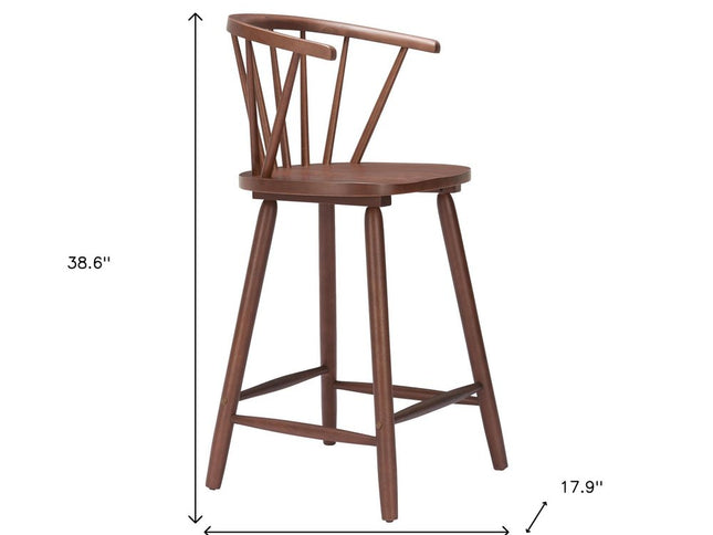 Set of Two Walnut Solid Manufactured Wood and Wood Low Back Bar Chairs