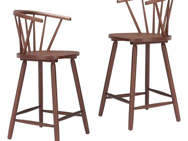 Set of Two Walnut Solid Manufactured Wood and Wood Low Back Bar Chairs
