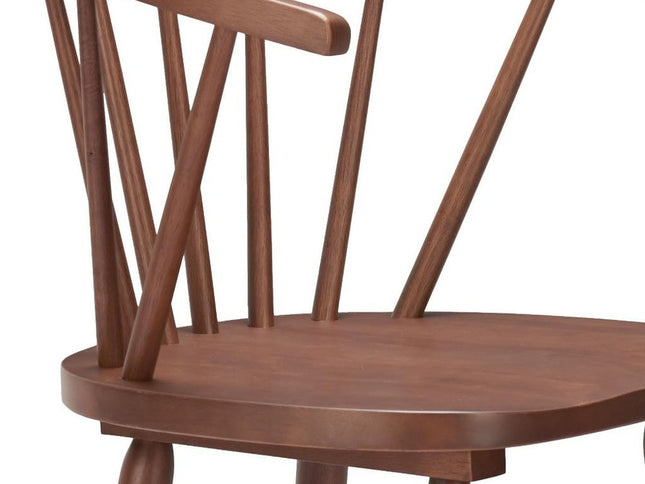 Set of Two Walnut Solid Manufactured Wood and Wood Low Back Bar Chairs