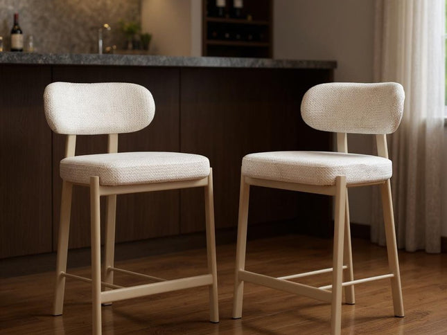 Set of Two Gray Wood and Fabric Low Back Bar Chairs