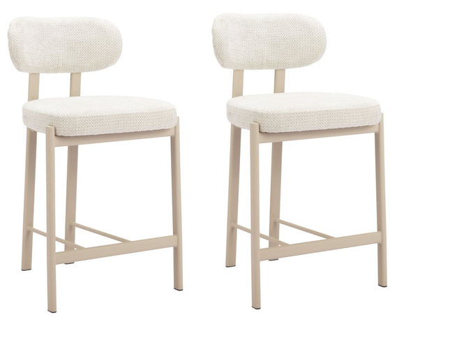 Set of Two Gray Wood and Fabric Low Back Bar Chairs