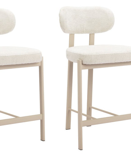 Set of Two Gray Wood and Fabric Low Back Bar Chairs