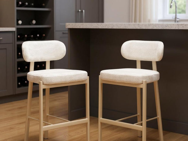 Set of Two Gray Wood and Fabric Low Back Bar Chairs