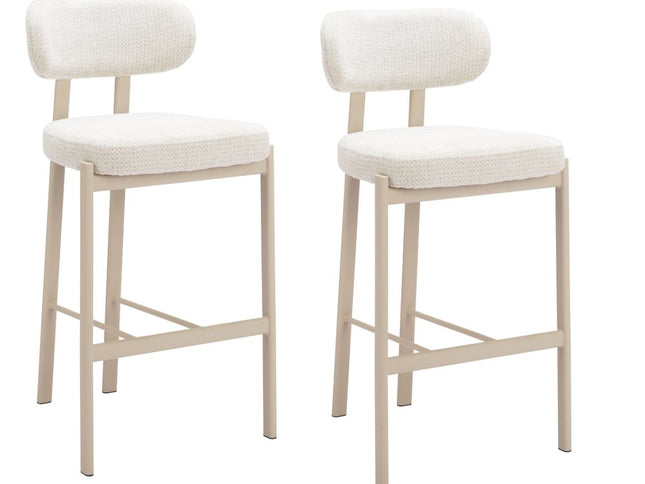 Set of Two Gray Wood and Fabric Low Back Bar Chairs