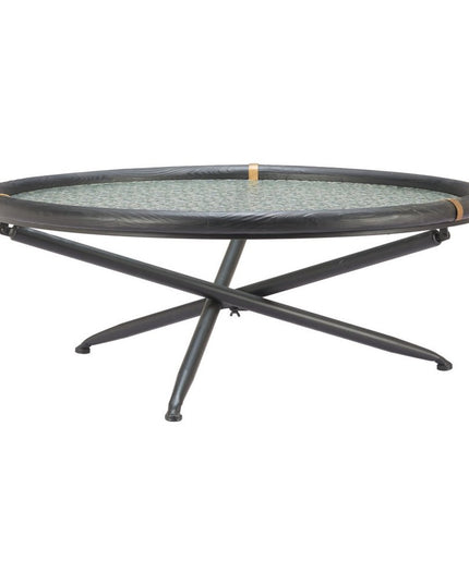 40" Black Glass and Solid Wood Round Sled Coffee Table
