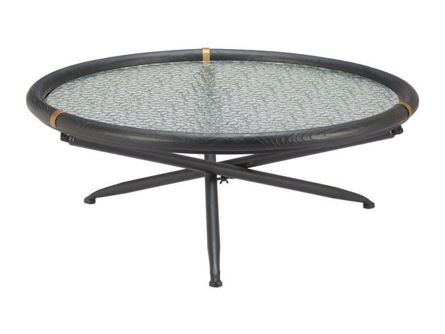 40" Black Glass and Solid Wood Round Sled Coffee Table