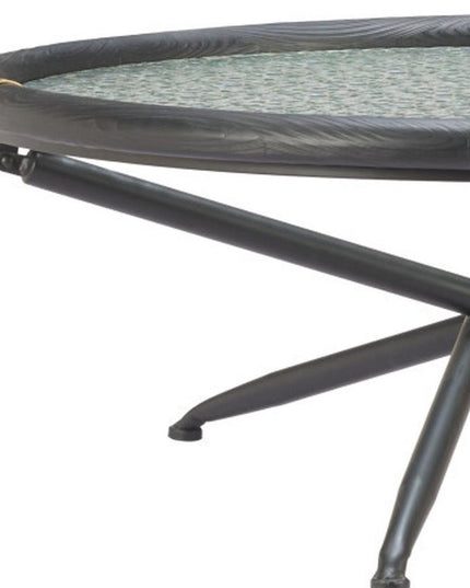 40" Black Glass and Solid Wood Round Sled Coffee Table