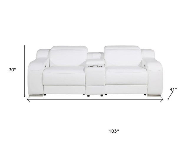 103" Dark Gray Italian Leather Reclining USB Sofa