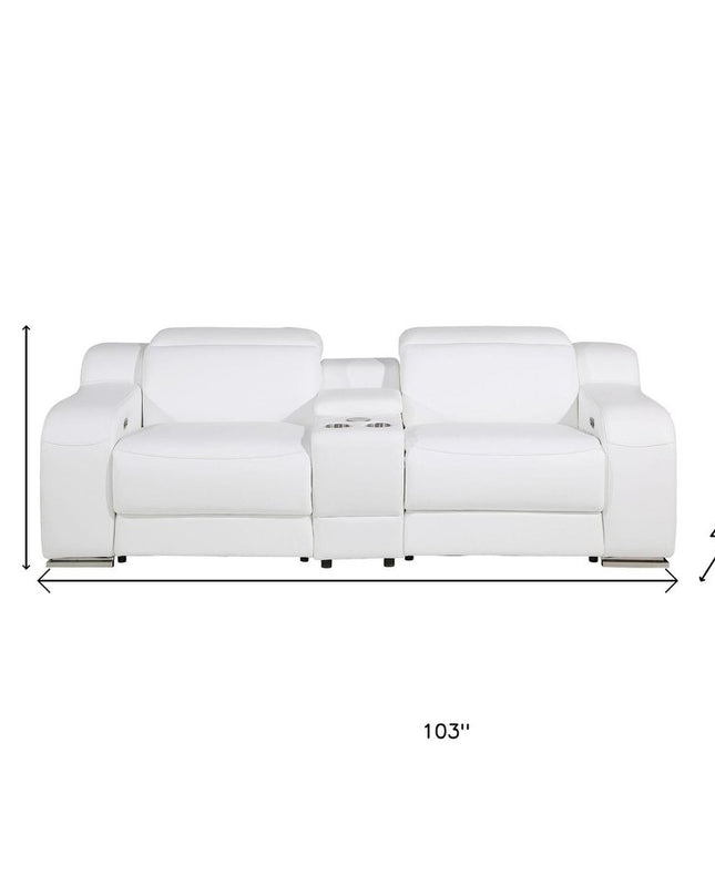 103" Light Gray Italian Leather Reclining USB Sofa