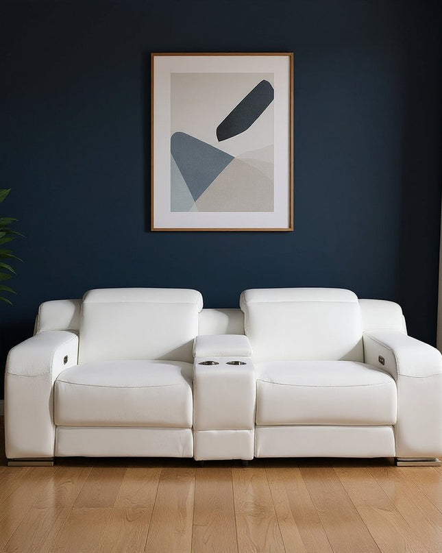 103" Light Gray Italian Leather Reclining USB Sofa