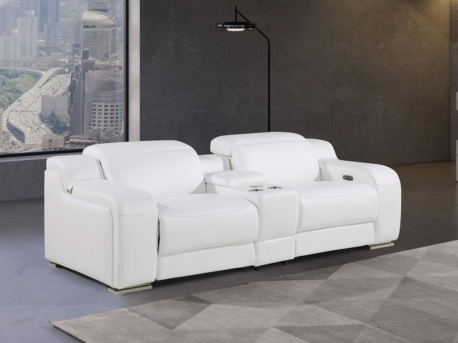 103" Light Gray Italian Leather Reclining USB Sofa